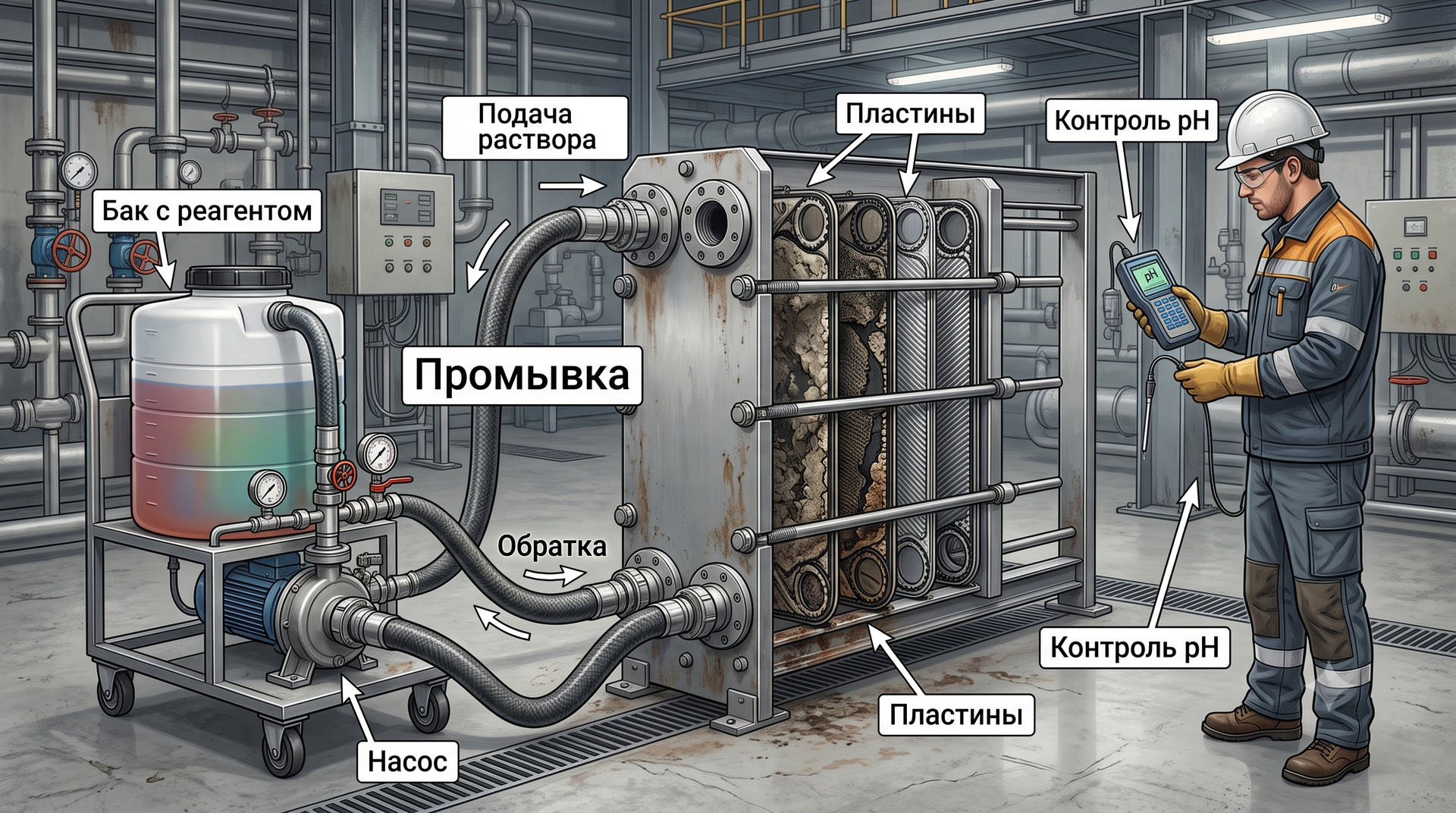 Промывка пластинчатого теплообменника